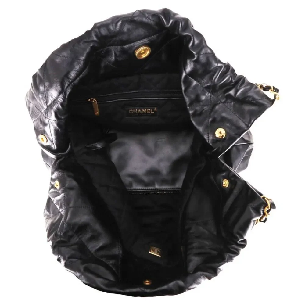 Chanel 22 Calfskin Leather Logo Hobo Bag With A Matching Pouch